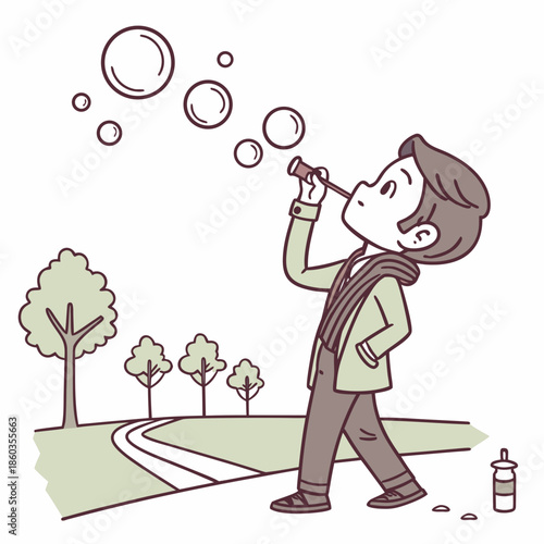 Boy blowing bubbles in a park