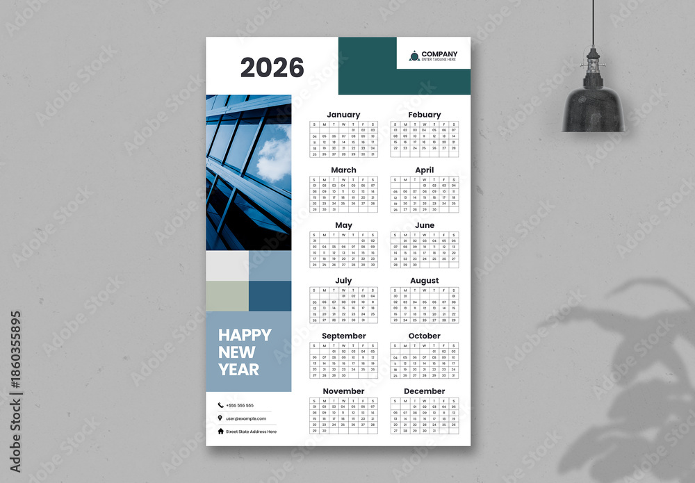 Modern Corporate 2026 Wall Calendar Design Stock Template | Adobe Stock