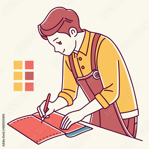 Artisan drawing design on paper at table