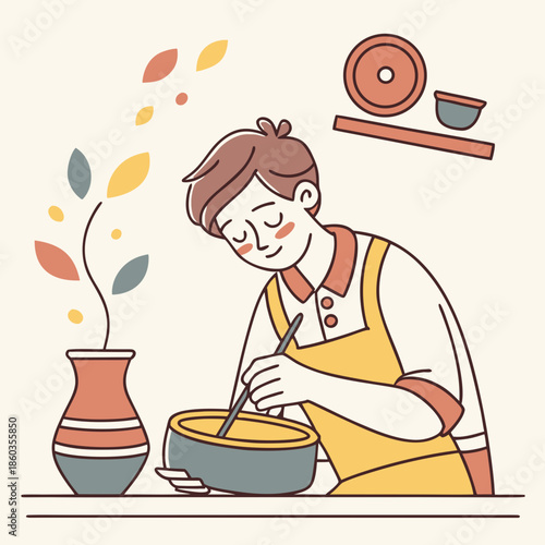 Artist crafting ceramics in a cozy studio