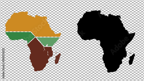 A colorful illustration of africa map with various regions highlighted