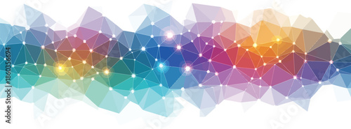 Colorful geometric low poly banner with connecting lines and dots