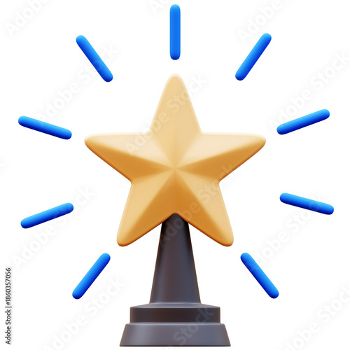 3D Illustration of a golden star trophy. Symbol of success, achievement, and recognition. Celebrating winning and reaching goals. Award and reward concept