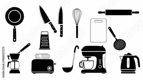 Collection of Kitchen Utensils and Appliances Icons.