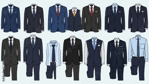 Collection of Mens Business Suits and Formal Wear Outfits.