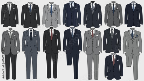 Collection of Mens Business Suits in Various Colors and Styles.