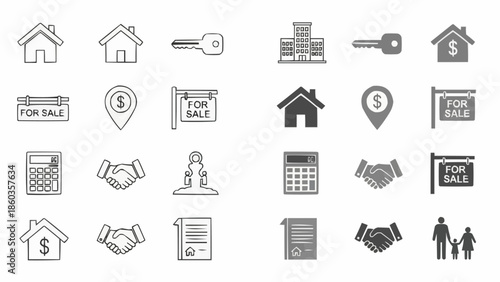 Real Estate Icons - Hand-Drawn Style Depicting Home Buying and Selling.