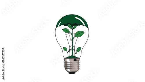 Green Energy Concept Light Bulb with Plant Inside Symbolizing Sustainability.