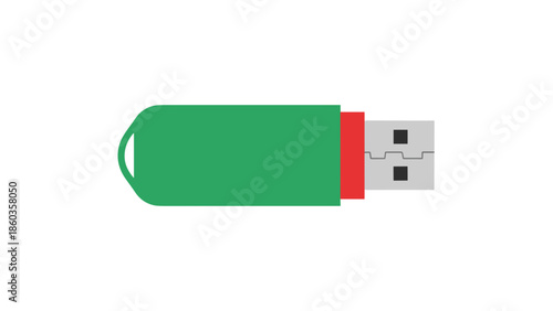 Green USB Flash Drive with Red Connector and Silver Plug.