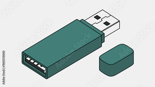 Green USB Flash Drive with Detached Cap Illustration.