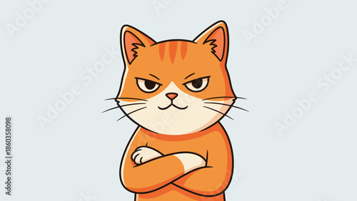 Grumpy Orange Tabby Cat with Crossed Arms Illustration.