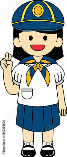 short hair girl wearing a thai scout hat and scarf