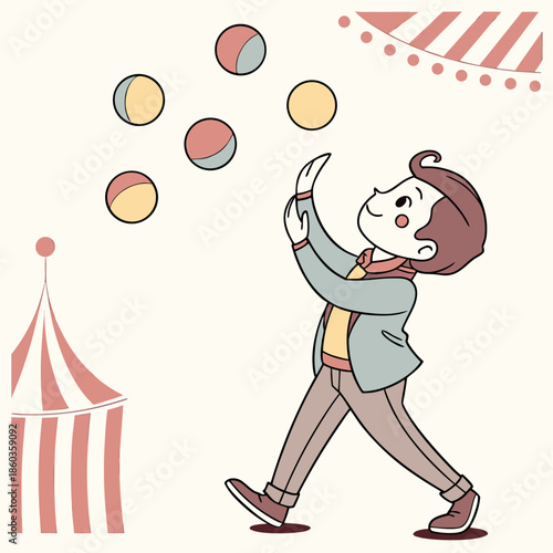 Boy Juggling Balls Under Circus Tent