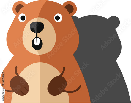 Cute cartoon beaver with surprised expression standing upright