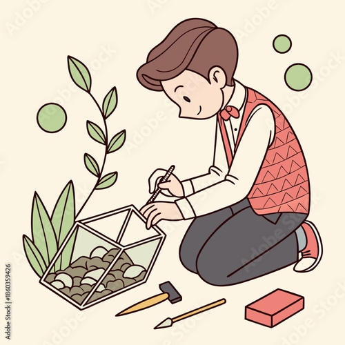Boy Digging for Fossils in Terrarium
