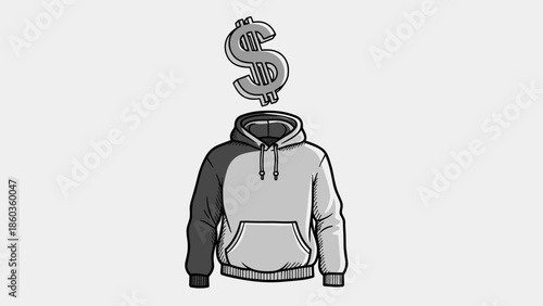 Hoodie with a dollar sign head symbolizing moneymindedness and financial focus.