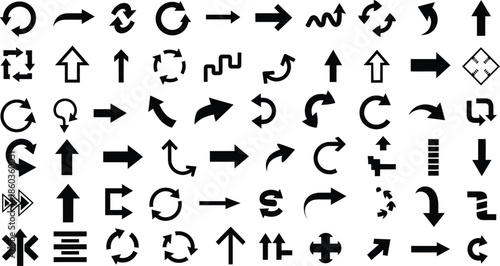 A comprehensive collection of various arrow icons and symbols on a white background
