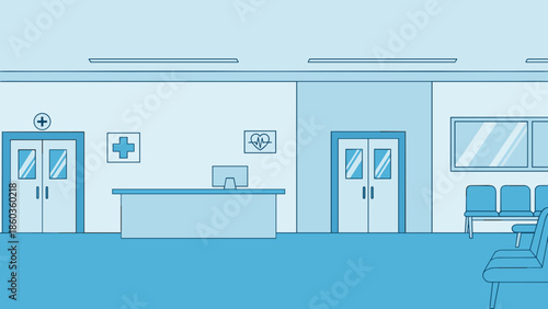 Hospital Waiting Room Illustration with Reception and Seating Area.