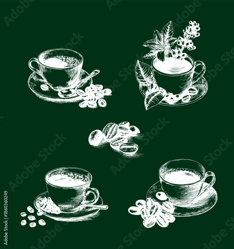 the vector vintage style illustration on theme of coffee.
