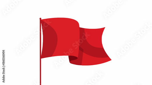 A red flag waving on a pole against a white background with a bold and attention-grabbing mood.