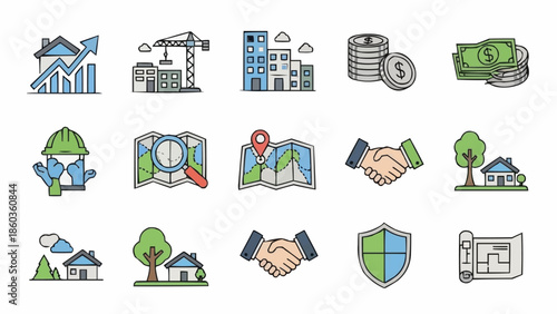 Real Estate and Construction Icons - Hand-Drawn Style for Property Development.