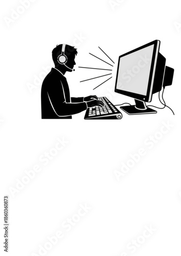 Prompt Playground Silhouette of Person at Retro 90s Computer for Tech Nostalgia and Early Internet Culture Vintage Computing Concept Vector