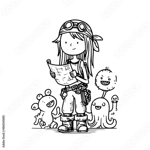 Girl with Monsters Reading Map