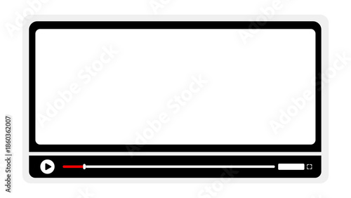Simple blank video player interface with play button and progress bar isolated on transparent background