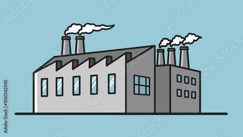Illustration of a Factory with Smoke Stacks Emitting Pollution.
