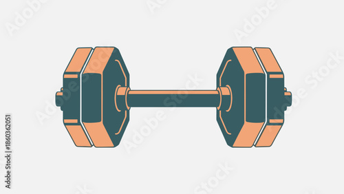 Illustration of a dumbbell with hexagonal weights for strength training.