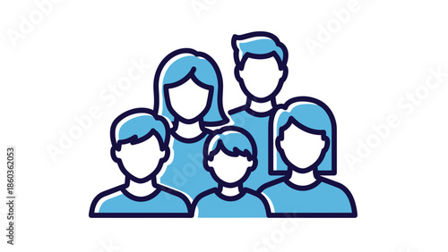 Illustration of a family group with parents and children.
