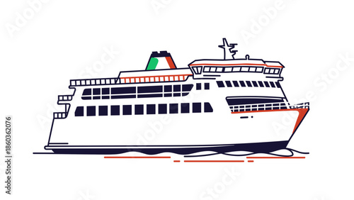Illustration of a ferry boat with Italian flag colors.