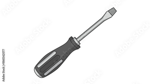 Illustration of a Flathead Screwdriver with Black and Gray Handle.