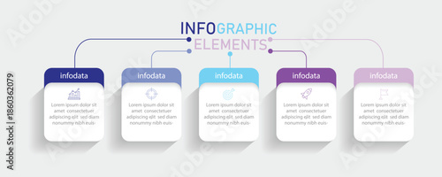 Steps business data visualization timeline process infographic template design. Timeline design for brochure, presentation. Infographic design layout. 5 colorful graphic elements.