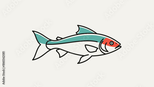 Illustration of a Fish with Teal and Red Accents.