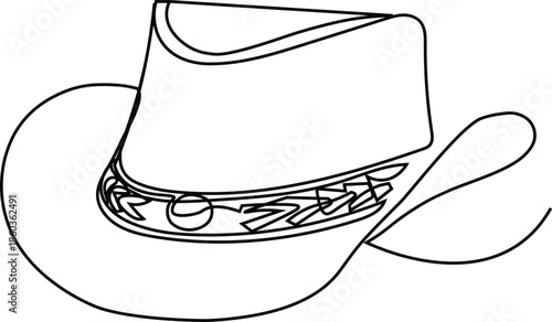 Classic Western Cowboy Hat Line Drawing Vector Illustration. Minimalist Outline Style Ranch Rodeo Icon for Branding Design Clip Art Black and White Sketch.