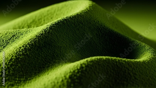 Close-Up Flowing Green Matcha Powder Texture with Dramatic Lighting