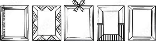Decorative picture frame collection showing assorted hand-sketched frame borders, matting styles, molding profiles and hanging options for photography and artwork display