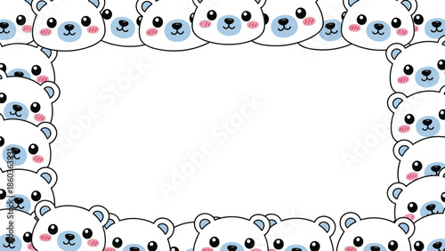 Kawaii Polar Bear Face Frame with Cute Blush Cheeks Background