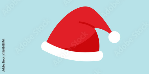 Red Santa hat with halftone texture. Christmas accessory in flat design. Vector illustration.
