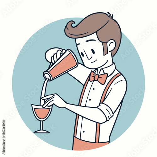 Cartoon bartender pouring a drink into a glass