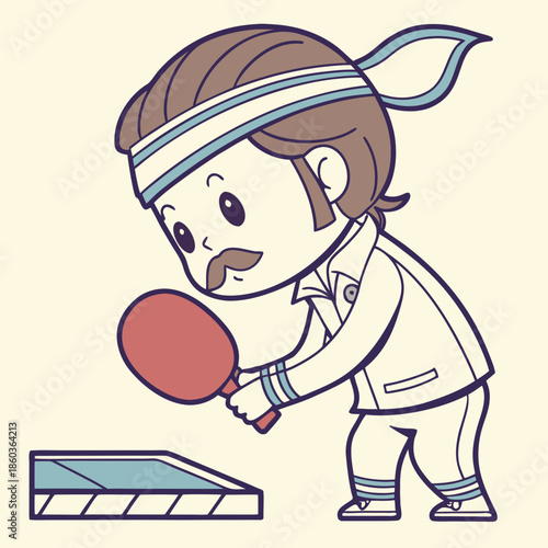 Cartoon character playing table tennis with a racket