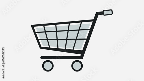 Illustration of a Shopping Cart with Wheels and Handle on White Background.