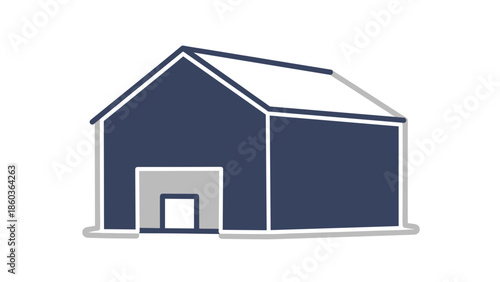Illustration of a Simple Blue and White Barn Structure.