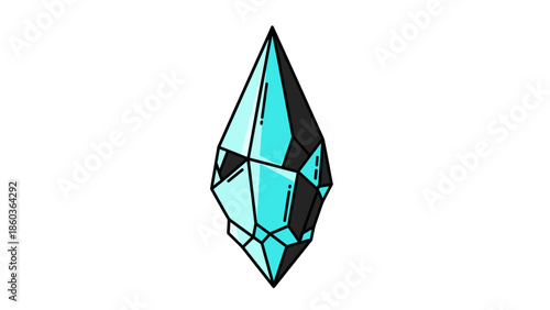 Illustration of a sparkling blue crystal with geometric facets.