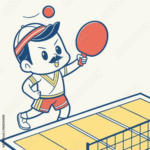 Cartoon Man Playing Table Tennis