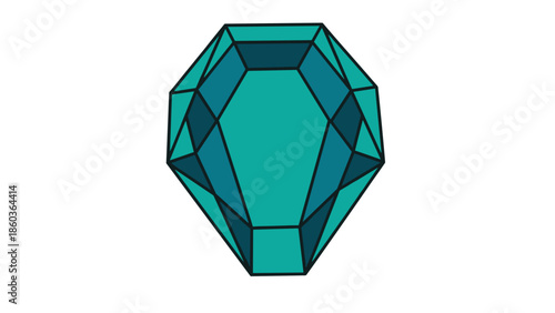 Illustration of a Teal Gemstone with Geometric Facets.