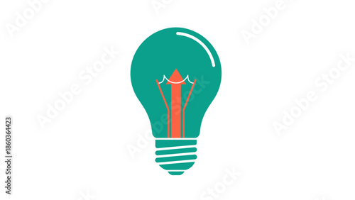 Illustration of a Teal Light Bulb with Red Filament.