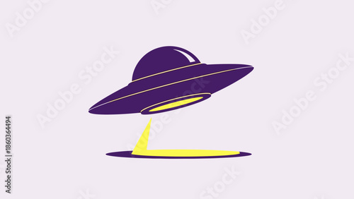 Illustration of a UFO with a beam of light landing.