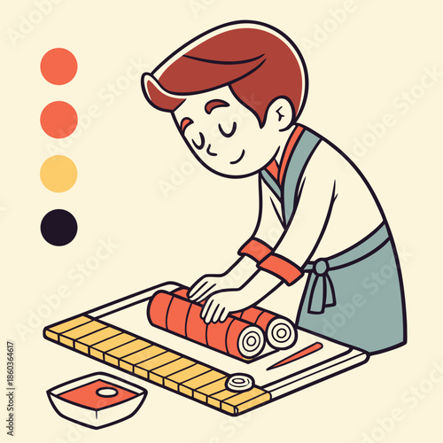 Chef making sushi rolls in a kitchen